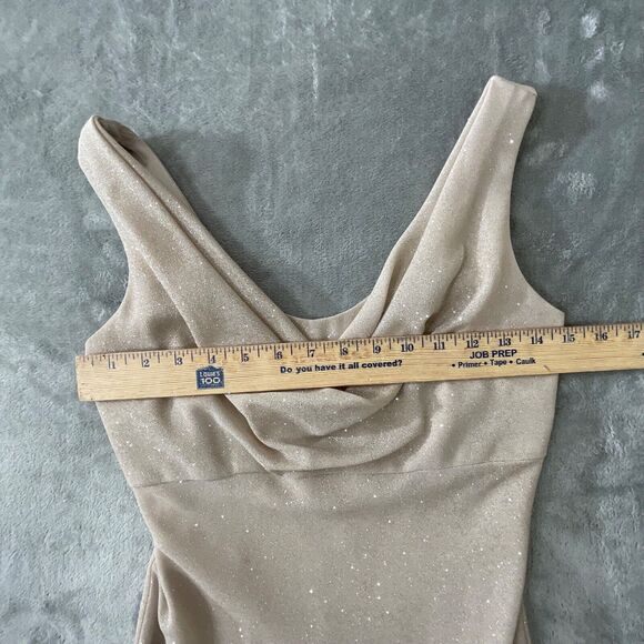 Vintage Betsy & Adam Evening Gown sz. 4 Formal Sheath Cowl Neck Tan Glitter USA - Picture 6 of 14